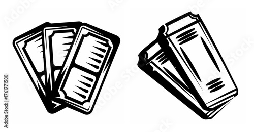A stylized representation of multiple plane tickets in a group and stacked together showing a vintage drawing style