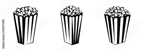 Three retro-style popcorn boxes full of delicious corn for movie night or snack time