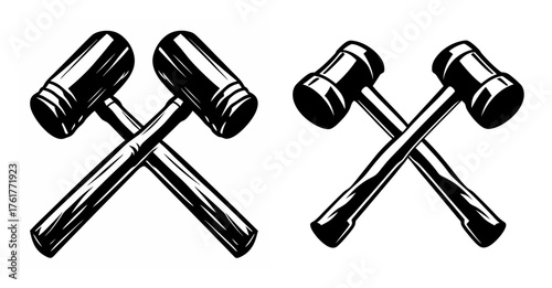 Two polished wooden mallets crossed together showing their iconic shape and texture
