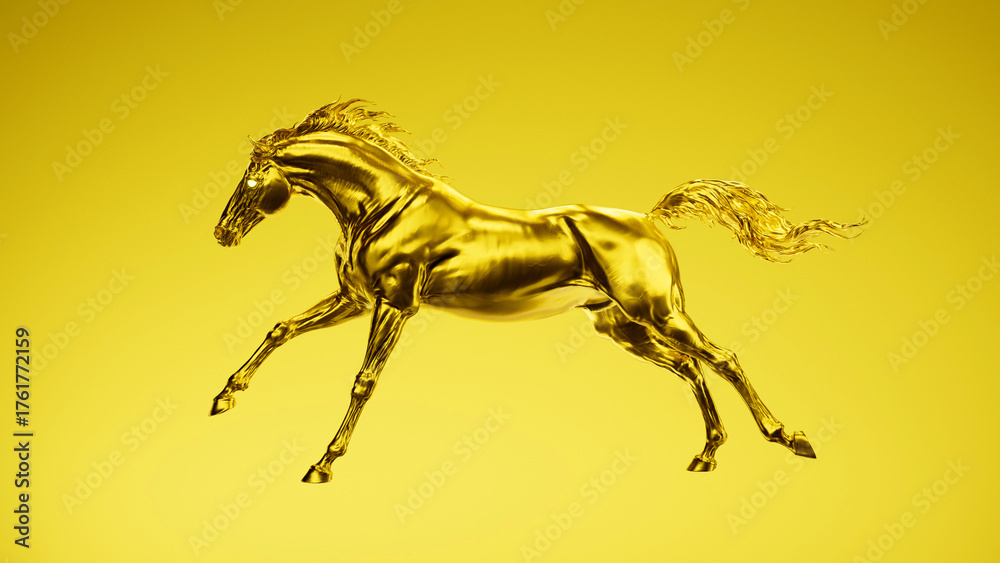 Fototapeta premium Galloping golden horse on golden background