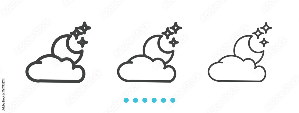 Obraz premium Moon and Stars Over a Cloud Icon. Thin line icon vector