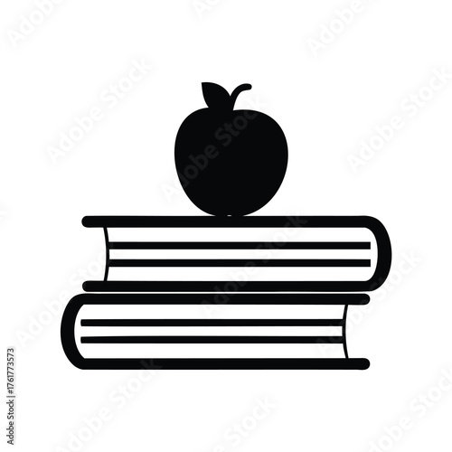 Symbolic representation of learning, featuring books and an apple on top