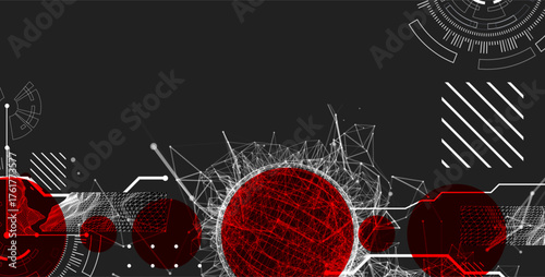 Technological art. Combination of sphere with technological lines and circles in one illustration. Vector.