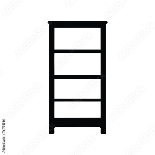 Silhouette of a bookshelf with four shelves against a white background