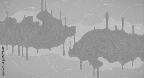 Abstract gray painting with dripping shapes and circles for modern art and design enthusiasts alike