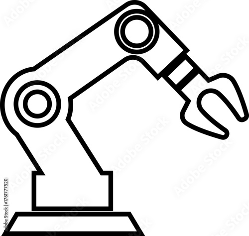 Robotic Arm Icon and Industrial Automation Vector of Mechanical Robot Hand, Factory Machine, Engineering Technology Symbol in Black Line Style