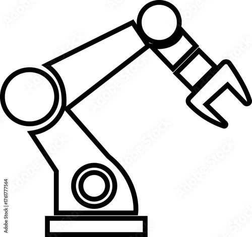 Robotic Arm Icon and Industrial Automation Vector of Mechanical Robot Hand, Factory Machine, Engineering Technology Symbol in Black Line Style