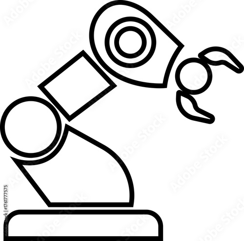 Robotic Arm Icon and Industrial Automation Vector of Mechanical Robot Hand, Factory Machine, Engineering Technology Symbol in Black Line Style