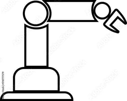 Robotic Arm Icon and Industrial Automation Vector of Mechanical Robot Hand, Factory Machine, Engineering Technology Symbol in Black Line Style