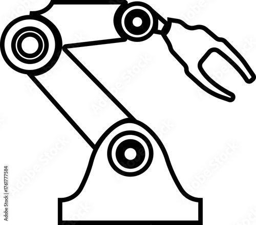 Robotic Arm Icon and Industrial Automation Vector of Mechanical Robot Hand, Factory Machine, Engineering Technology Symbol in Black Line Style