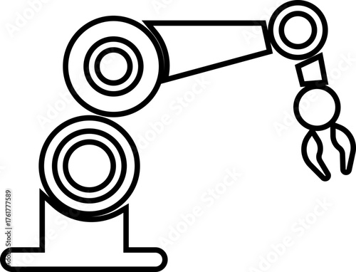 Robotic Arm Icon and Industrial Automation Vector of Mechanical Robot Hand, Factory Machine, Engineering Technology Symbol in Black Line Style