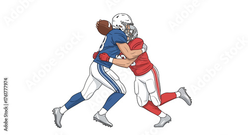 Dynamic football showdown with intense tackle action, perfect for sports publications and promotional materials about the spirit of competition on the field