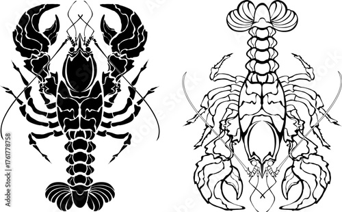 Two monochrome lobsters