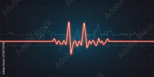 Green line heartbeat on medical monitor showing ECG cardiogram rate for health and life