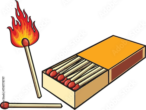 Burning Matchstick and Box Cartoon