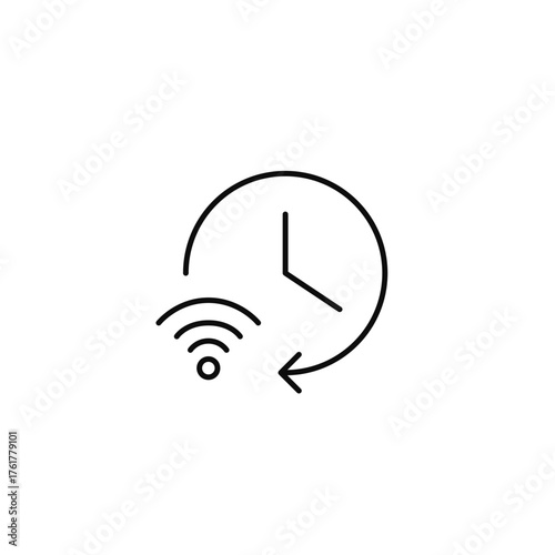 Clock and wi-fi symbol. Smart time synchronization, network protocol. Pixel perfect, editable stroke vector icon