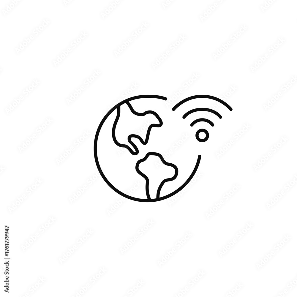 Obraz premium Earth globe and wi-fi symbol. International online connection. Pixel perfect, editable vector icon