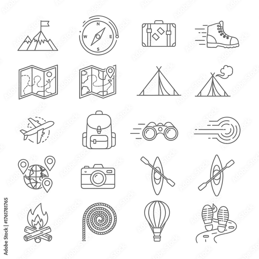 Fototapeta premium Dynamic Travel & Adventure Line Icons