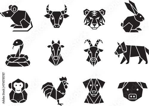 Chinese zodiac animals silhouette collection vector illustration