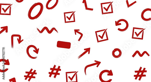 Red check marks arrows and symbols pattern design for websites presentations and marketing materials usage