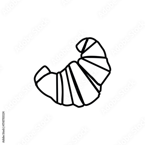 Isolated black and white icon of a croissant with condensed milk. Baked goods. Vector illustration in doodle style. Suitable for mobile apps, websites, and advertising.
