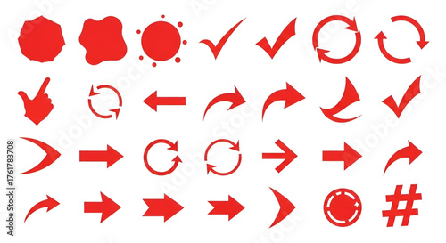 Red arrows check marks and shapes vector design elements for graphic design and web design projects use 100