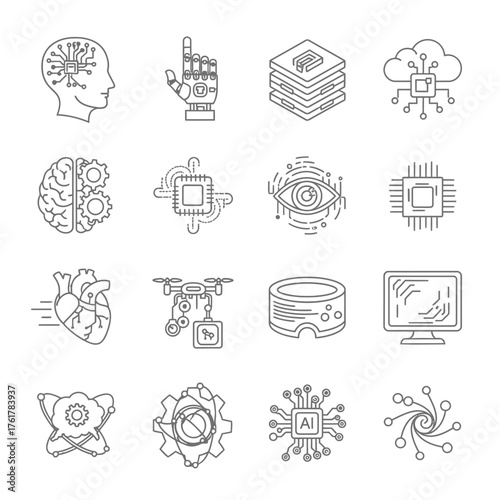 Future Technology, Artificial Intelligence, and Robotics Outline Icons