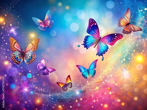 Cute Sparkling Butterflies Background with Copy Space - Left Position