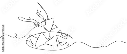 Hand picking up snacks in a cup. Continuous line drawing hand drawn line art on transparent background. One line continuous outline isolated vector illustration. Editable stroke