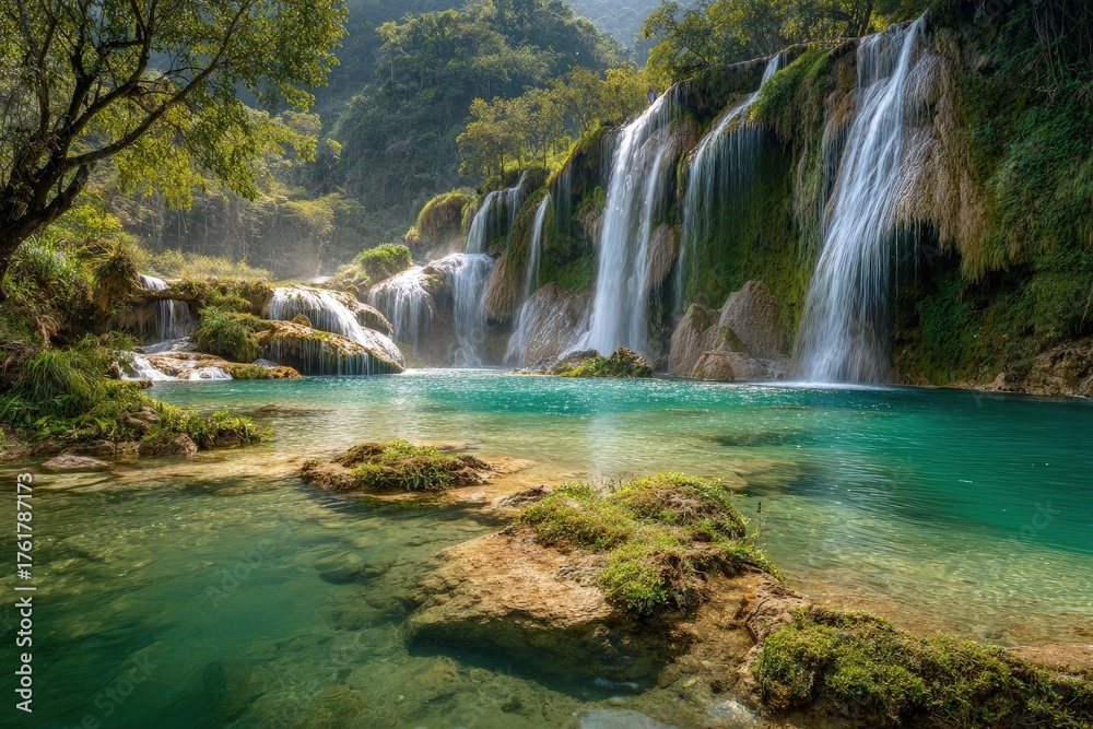 Fototapeta premium Lush waterfall cascading into a tranquil pool (7)
