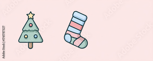 Christmas tree pastel ornament stocking festive holiday decor illustration joyful