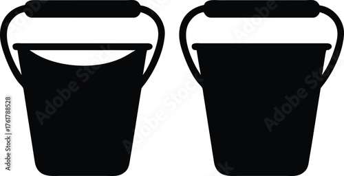 A pair of black buckets or containers, with recessed handles and a minimalist, modern design.

