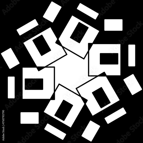 Abstract geometric radial pattern in black and white.
