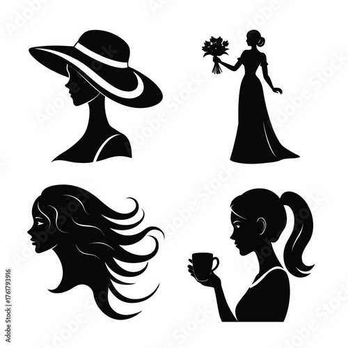 set of silhouette of a girl 