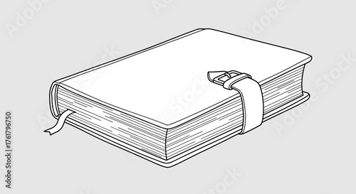 A detailed illustration of an antique leather-bound book with a strap closure and a ribbon bookmark indicating a history of extensive use and knowledge contained within its pages.