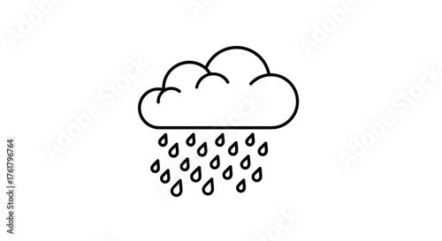 A simple line drawing of a cloud with rain falling from it.