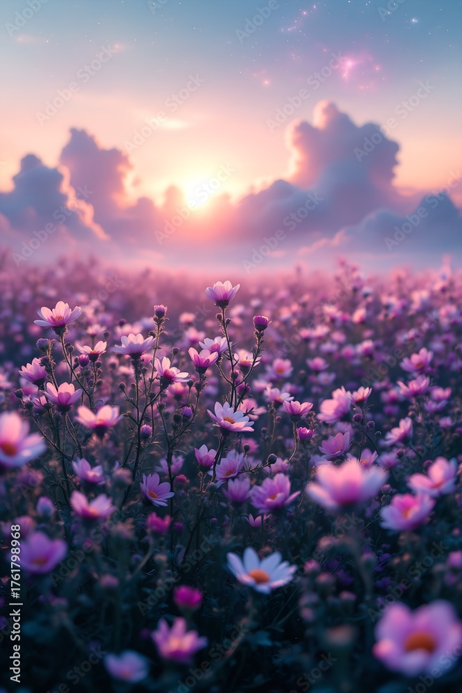 Obraz premium Cosmic Flower Field Nebula Sky, Floral Design