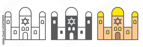 Synagogue icon, religion and architecture, jewish church sign, vector graphics, a linear pattern on a white background. editable stroke