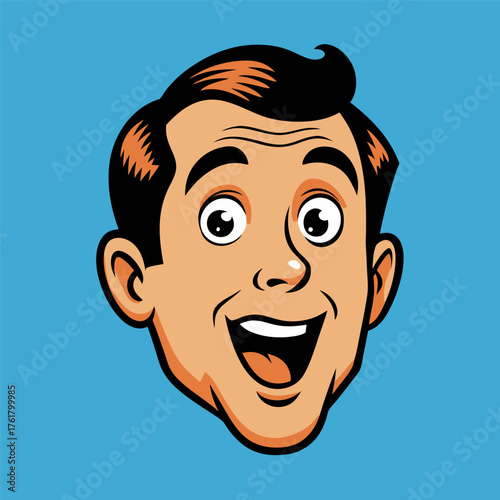 Face of an admiring or surprised young man. Retro pop art comic style. Vector illustration.