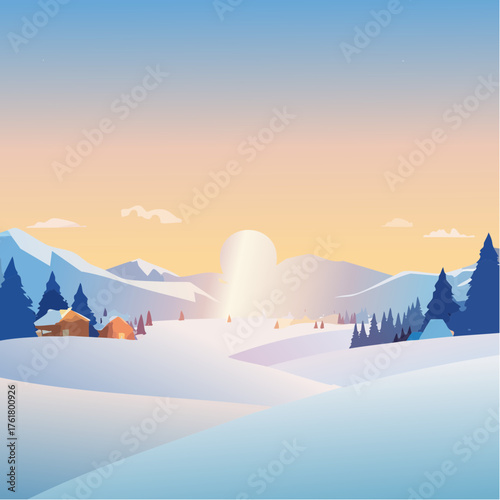 Lever de soleil sur paysage enneigé