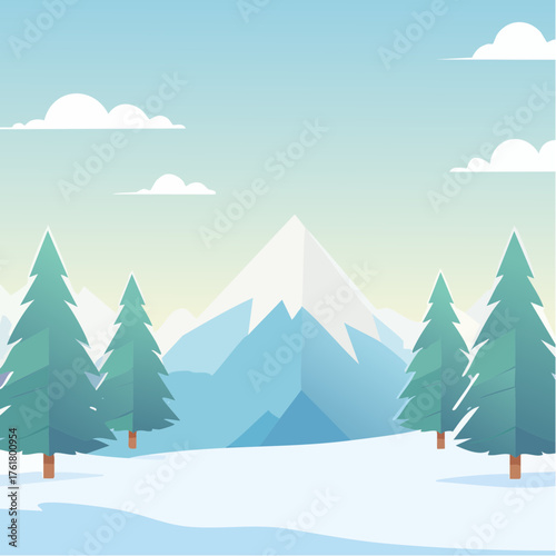 Paysage de montagne enneigée minimaliste