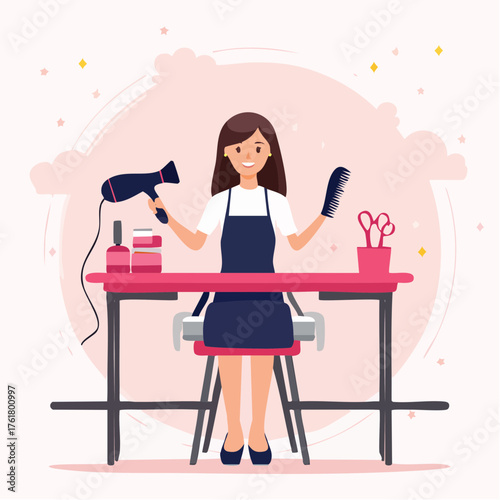 Coiffeuse stylisée en illustration vectorielle moderne