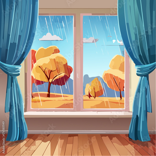 Fenêtre pluvieuse d’automne stylisée