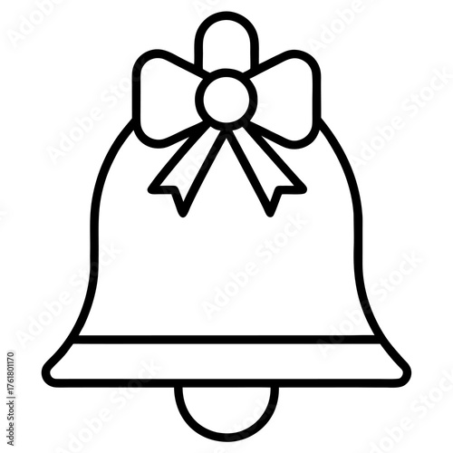 Christmas Bell With Bow Line Art Icon holiday decoration
