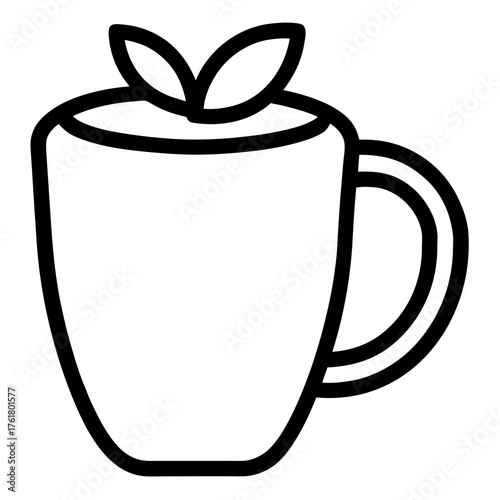Simple Outline of a Tea Cup with Leaves drink beverage