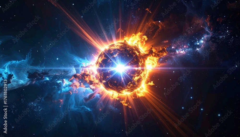 Obraz premium Fiery cosmic explosion at the heart of the galaxy representing the creation of stars energy and the endless cycle of life and destruction in space