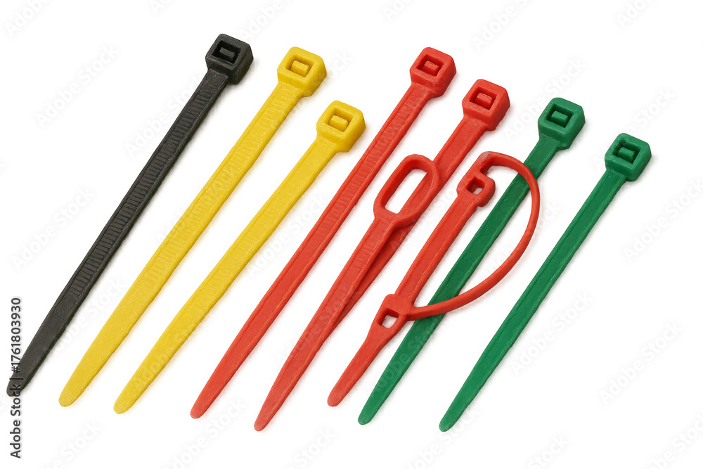 Obraz premium Colorful plastic cable ties on transparent background