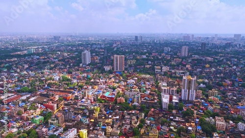 Cinematic Drone Footage of Kolkata Cityscape with Colorful Houses and Buildings