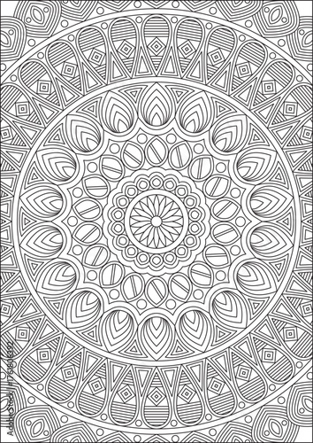 Adult Mandala Coloring Page for Anti Stress Relief Line Art Mindful Color Activity Vector
