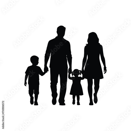 Silhouette of a loving family walking together holding hands joyful connection vector